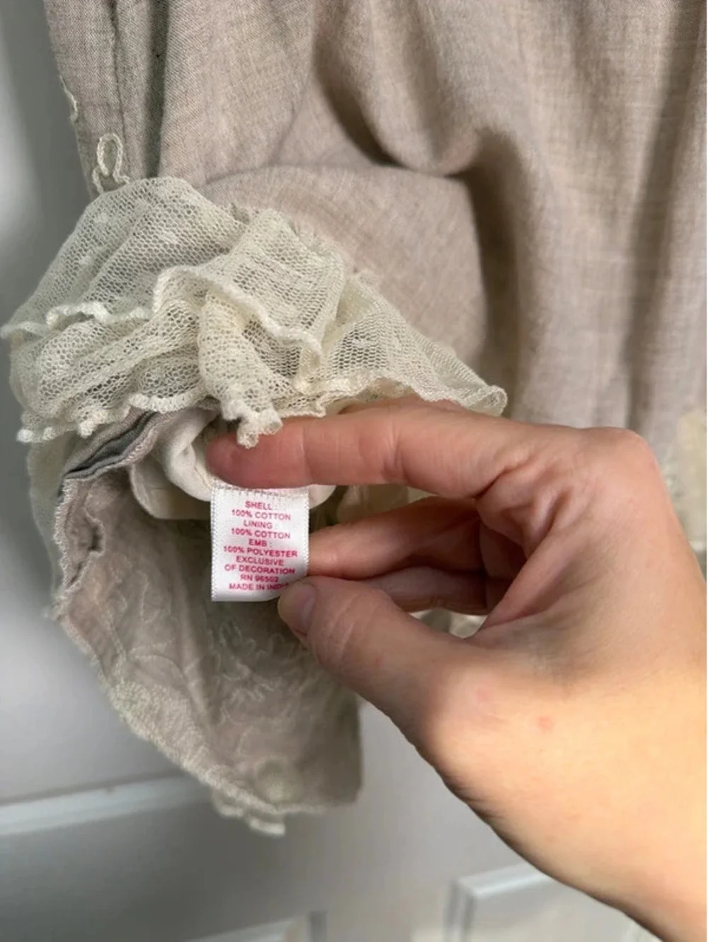 Boutique Boho Hippy Lace Floral Ruffle Embroidered Tan Cream Dress